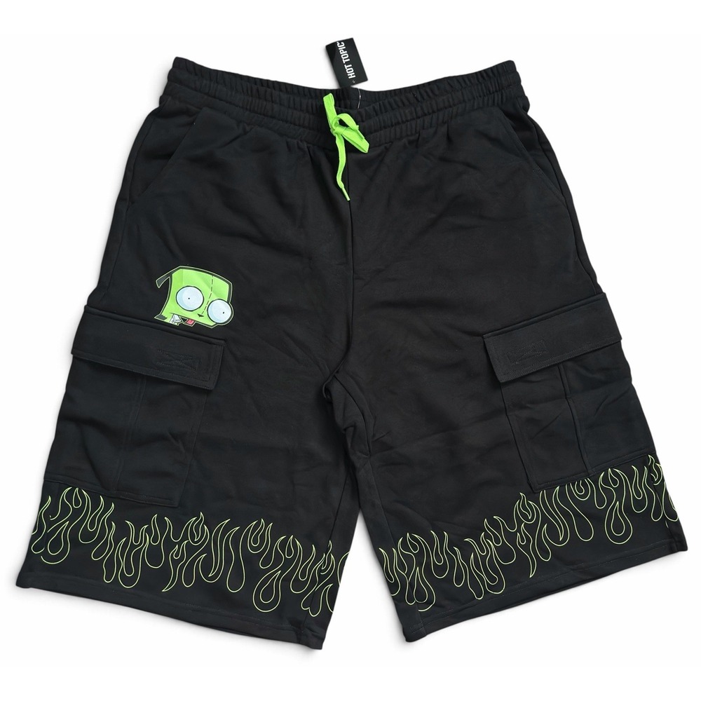 New Hot Topic Invader Zim GIR Cargo Flame Lounge Shorts Size L